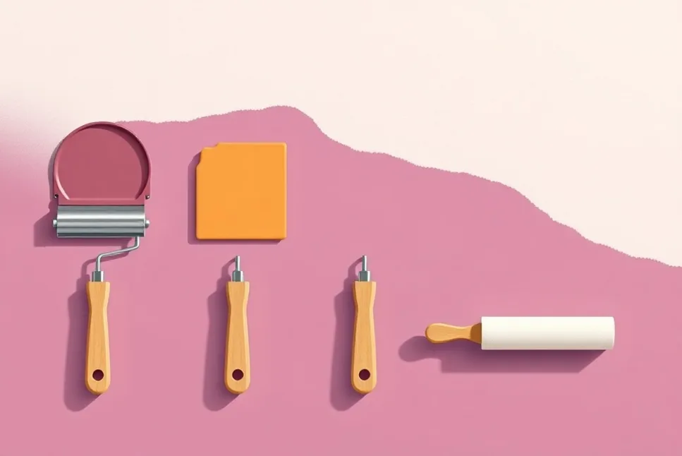 Outils de peinture disposés dans l'ordre des étapes du chantier